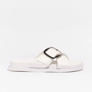 NASTY GAL Faux Leather Cross Strap Buckle Sandals